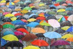 une foule, une averse,et tous les parapluies s'ouvrent